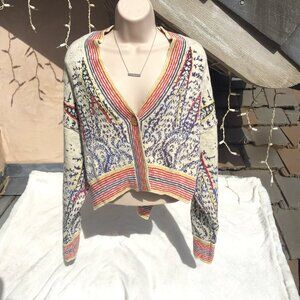 💛NWT CUTE! Anthropologie Pilcro Crop Alpine Knit Ivory Button Cardigan Sweater